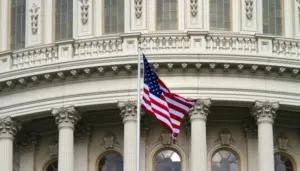Логотип Міністерства фінансів США на тлі санкційного списку із назвами Shanghai Wings, Skiez Travels, Air Cargo Pro та