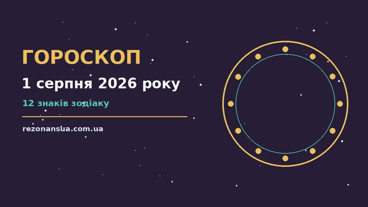 Стильний плакат із зодіакальним колом і написом гороскоп на 1 серпня 2026