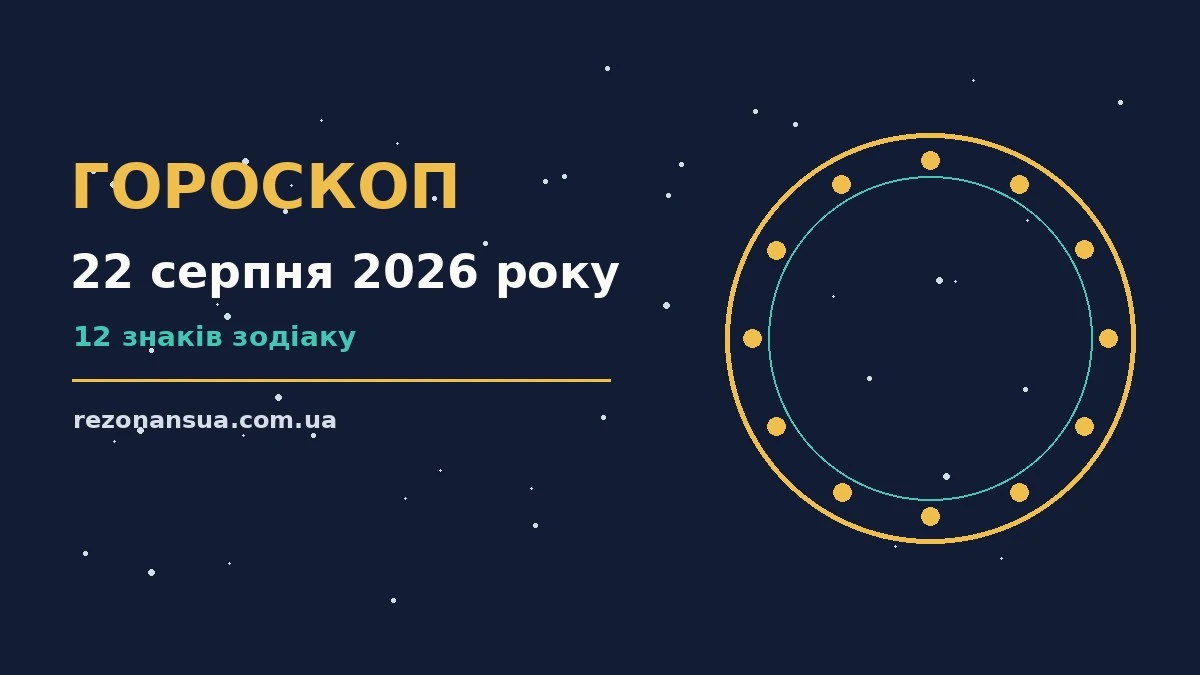 Астрологічний гороскоп на 22 серпня 2026 року з символами знаків Зодіаку, ноутбуком і чашкою кави на дерев'яному столі