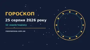 Щоденний гороскоп на 25 серпня 2026 року на тлі затишного ранкового столя з нотатником і чашкою кави