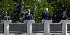 Президент Литви Гітанас Науседа під час виступу на урочистостях у Києві