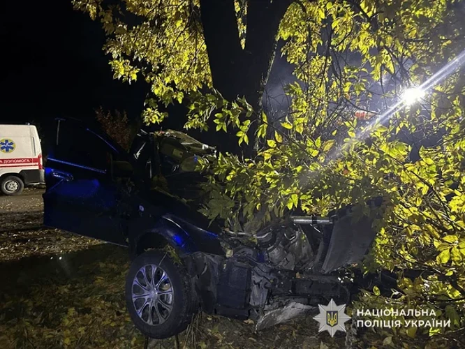 Місце аварії біля села Черник у Закарпатській області, де Chevrolet Lacetti в'їхав у дерево